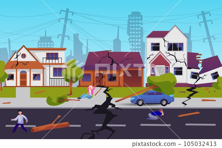 Scene with city after earthquake flat style, vector illustration 105032413
