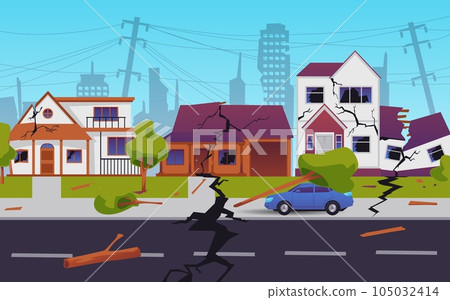 Scene with city after earthquake flat style, vector illustration 105032414