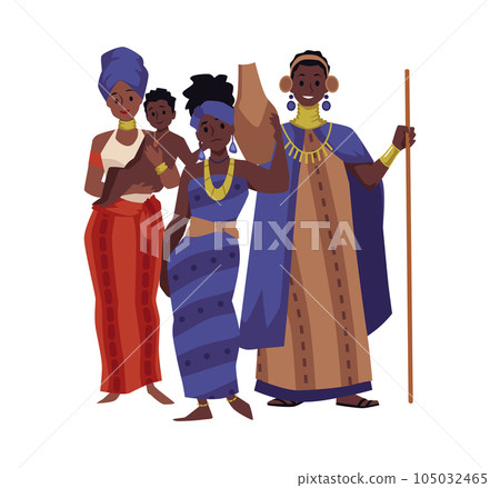 Black native africans people group, cartoon flat vector illustration isolated. 105032465