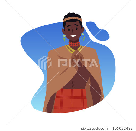 Happy African native man with earrings and necklace flat style 105032482