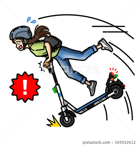 一名女子在電動浮板上突然剎車摔倒的插圖（帶頭盔） 105032612