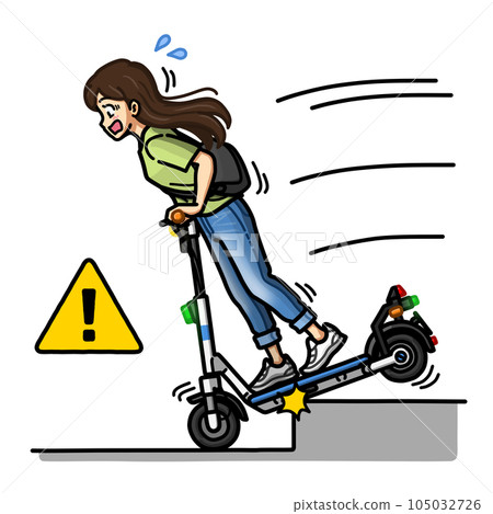 女子使用電動滑板下台階時即將摔倒的插畫（未戴頭盔） 105032726