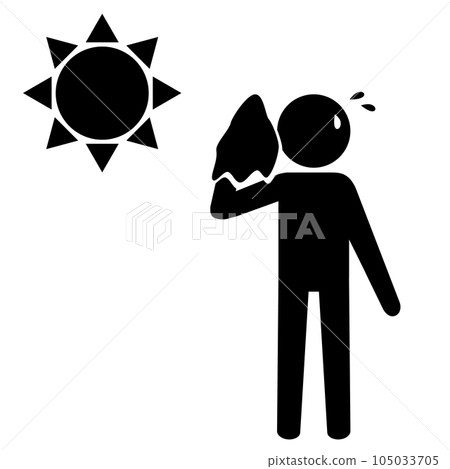 一個人用毛巾擦汗的圖標。中暑和炎熱天氣的圖像。 105033705