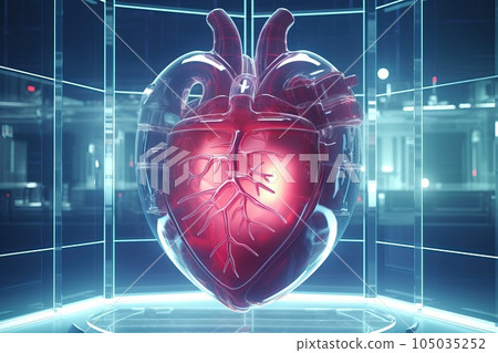 Cloned human heart with wires connected to it. Cloned human heart with wires connected to it. 105035252