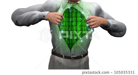Man opens shirt to reveal binary streams 105035331