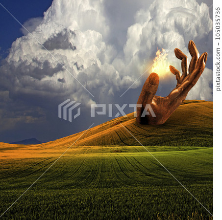 Surreal Landscape with giant sculptures Surreal Landscape with giant sculptures 105035736
