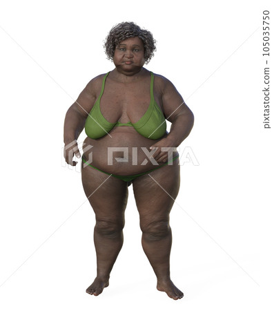 A whole-body representation of an African woman with overweight body composition, highlighting the physiological implications of excess weight, 3D illustration A whole-body representation of an African woman with overweight body composition, highlighting the physiological implications of excess weight, 3D illustration 105035750