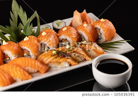 Nigiri and sushi rolls Nigiri and sushi rolls 105036391