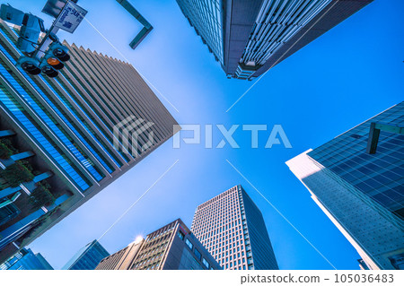 Tokyo cityscape in Japan Looking at office buildings from the Kyobashi intersection (redevelopment...) 105036483