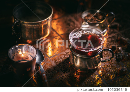 Black tea in a glass cup 105036846
