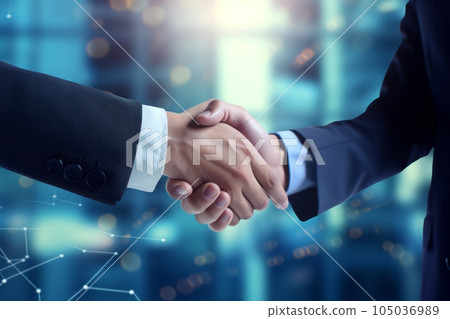 Partnership business agreement with handshake, AI-generated content 105036989