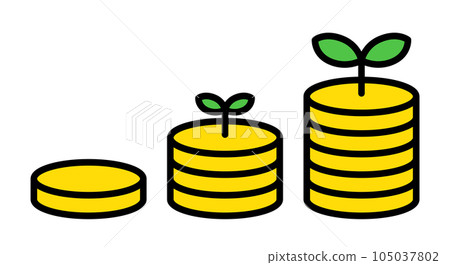 Illustration of a coin that has successfully accumulated (leaf) 105037802