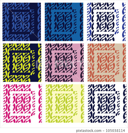 Set of nine pattern with abstract seed design and decorated square 105038114