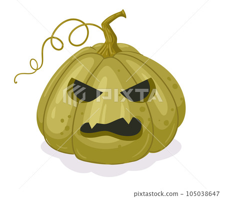 Halloween pumpkin. Holiday jack-o-lantern pumpkin decoration. Cartoon spooky carved face, holidays pumpkin character flat vector illustration Halloween pumpkin. Holiday jack-o-lantern pumpkin decoration. Cartoon spooky carved face, holidays pumpkin character flat vector illustration 105038647