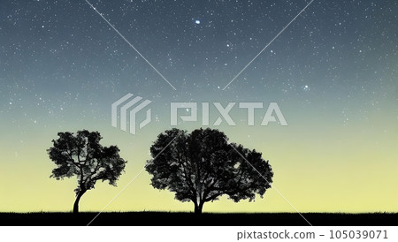 Fantastic starry sky and tree silhouette scenery Fantastic starry sky and tree silhouette scenery 105039071