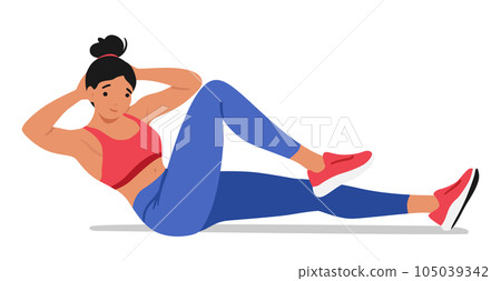 Fit Woman Engaging In Rigorous Abdomen Exercises. Female Character Demonstrating Strength And Determination Fit Woman Engaging In Rigorous Abdomen Exercises. Female Character Demonstrating Strength And Determination 105039342