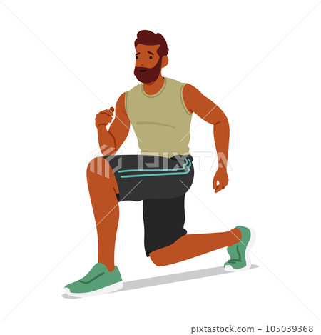 Man Doing Dynamic Warm-up Exercises, Targeting Major Muscle Groups To Increase Flexibility, Enhance Performance Man Doing Dynamic Warm-up Exercises, Targeting Major Muscle Groups To Increase Flexibility, Enhance Performance 105039368