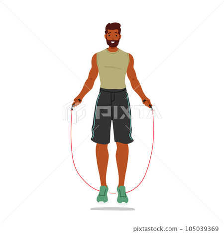 Fit Man Jumps Rope With Precision. Male Character Executing Quick And Controlled Movements, Vector Illustration Fit Man Jumps Rope With Precision. Male Character Executing Quick And Controlled Movements, Vector Illustration 105039369