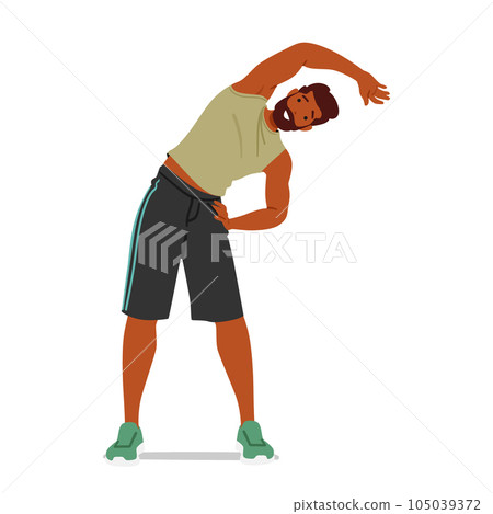 Fitness Man Performs Tilt Exercises, Engaging Core Muscles And Improving Balance. These Dynamic Movements, Vector 105039372