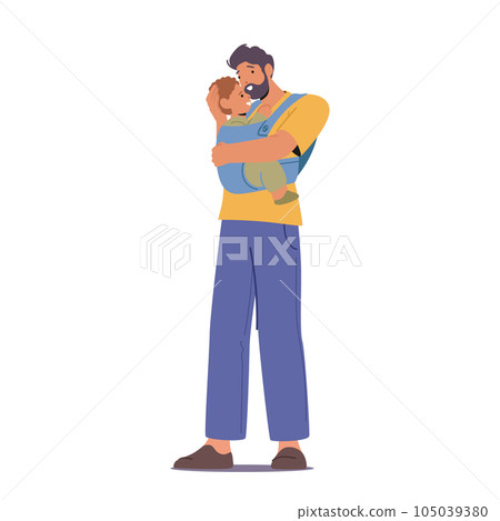 Nurturing Father Character Carrying His Baby In A Sling, Fostering A Close Bond And Allowing For Hands-free Parenting 105039380