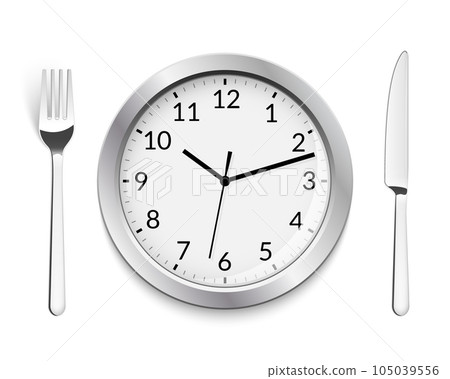 Time clock food lunch meal restaurant vector icon. Lunch food plan eat break hour hunger symbol 105039556