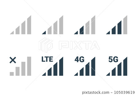 Signal strength 4g mobile phone reception bar icon. 5g signal strength level smartphone status bar 105039619