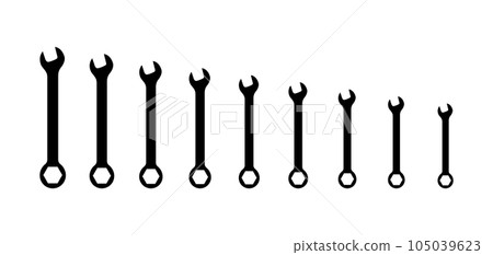 Spanner wrench icon set. Vector hand wrench spanner mechanical repair workshop key symbol tool 105039623