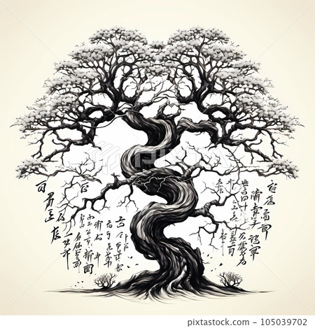 Japaness tree caligraphic brush. Chiness design Japaness tree caligraphic brush. Chiness design 105039702