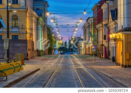 Helsinki Finland, night city skyline at Aleksanterinkatu street Helsinki Finland, night city skyline at Aleksanterinkatu street 105039724