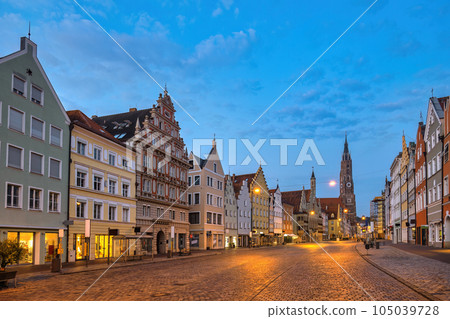 Landshut Germany, night city skyline at Old Town Altstadt street and St. Martin's Church Landshut Germany, night city skyline at Old Town Altstadt street and St. Martin's Church 105039728