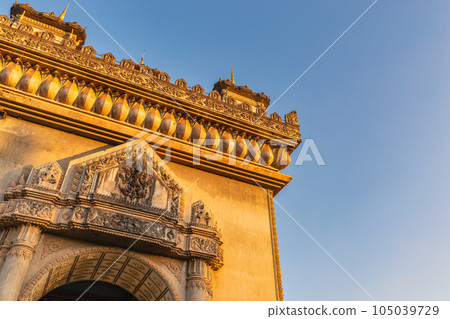 Vientiane Laos, city skyline at Patuxai (Patuxay) the most famous landmark in Vientiane Vientiane Laos, city skyline at Patuxai (Patuxay) the most famous landmark in Vientiane 105039729