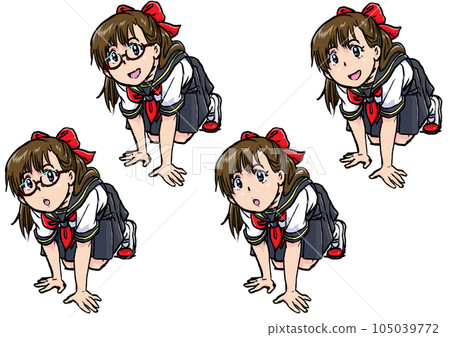 A girl in a sailor suit looking up on all fours 1 105039772
