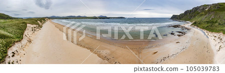 Aerial view of the Five Fingers Strand in County Donegal, Ireland Aerial view of the Five Fingers Strand in County Donegal, Ireland 105039783