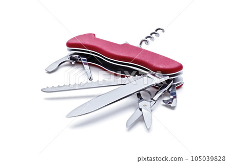 Swiss army multipurpose multitool knife isolated on white 105039828