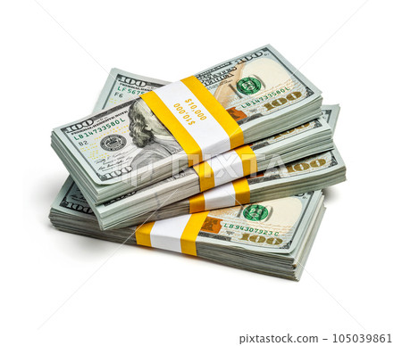 Creative business finance making money concept - stack of bundles of 100 US dollars 2013 edition banknotes bills isolated on white 105039861