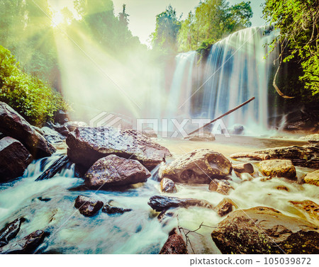Vintage retro effect filtered hipster style image of tropical waterfall Phnom Kulen, Cambodia Vintage retro effect filtered hipster style image of tropical waterfall Phnom Kulen, Cambodia 105039872