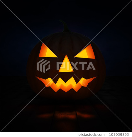 Halloween concept design background - scary Jack-o'-lantern carved pumpkin with candle light inside Halloween concept design background - scary Jack-o'-lantern carved pumpkin with candle light inside 105039893