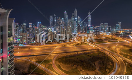 Dubai Marina highway intersection spaghetti junction night timelapse Dubai Marina highway intersection spaghetti junction night timelapse 105040558