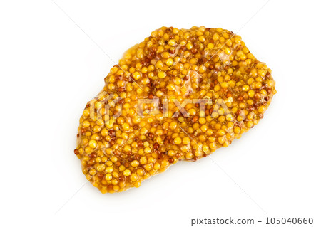 french mustard isolated on white background with full depth of field. Top view. Flat lay. french mustard isolated on white background with full depth of field. Top view. Flat lay. 105040660