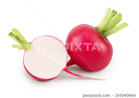 Radish with half isolated on white background with full depth of field 105040666