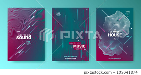 Psychedelic Dj Flyer. Electro Sound Cover. Techno Music Poster. 105041874