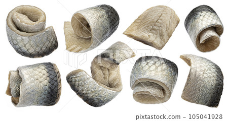 Salted herring rolls isolated on white background 105041928