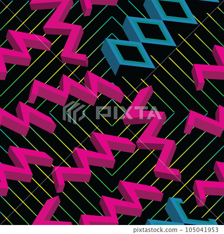 abstract 3d shape over background with lines seamless pattern 105041953