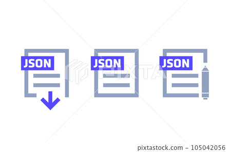 JSON format, download file, edit document icons JSON format, download file, edit document icons 105042056
