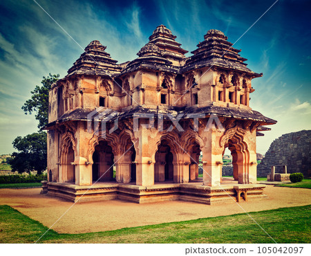 Vintage retro effect filtered hipster style travel image of Lotus Mahal palace ruins. Royal Centre. Hampi, Karnataka, India Vintage retro effect filtered hipster style travel image of Lotus Mahal palace ruins. Royal Centre. Hampi, Karnataka, India 105042097