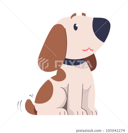 Cute Dog Pet Wear Collar in Sitting Pose Vector Illustration 105042274