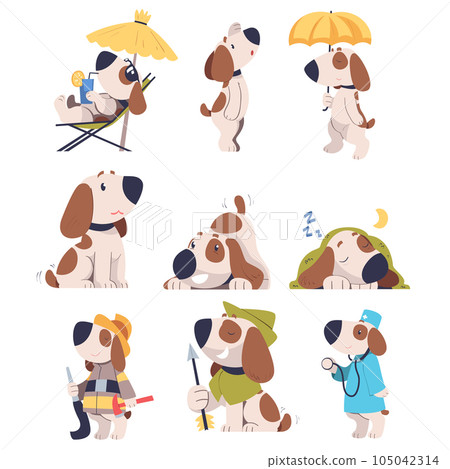 Cute Dog Pet in Different Situation Vector Set 105042314