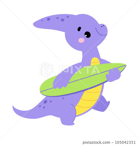 Cute Baby Dino Character Carry Surfboard Enjoy Summer Vector Illustration Cute Baby Dino Character Carry Surfboard Enjoy Summer Vector Illustration 105042351