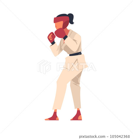 Woman Engaged in Kudo in Gloves and Headgear as Martial Arts Vector Illustration 105042368