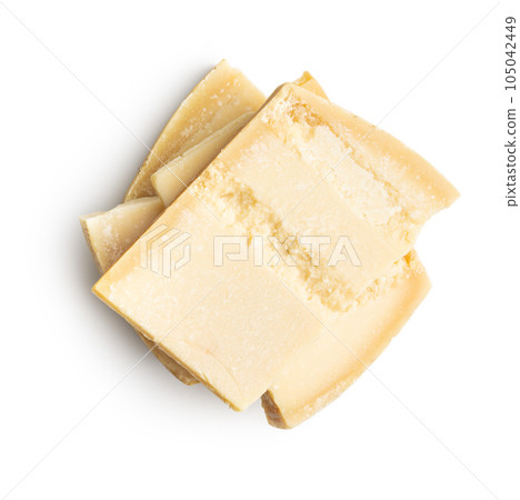 Tasty parmesan cheese isolated on white background. 105042449